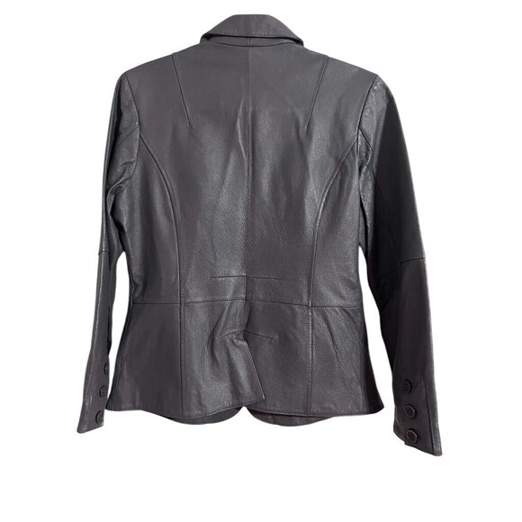 Vintage Leather Jacket Gray 8P Neutral Blazer Tailored Classic Chic Western 80s - Picture 9 of 14